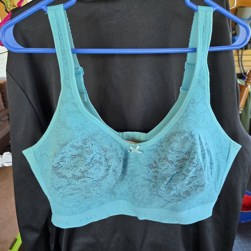 Cacique/Lane Bryant Full Coverage Unlined Cotton Wire free Blue Lace bra 46DD